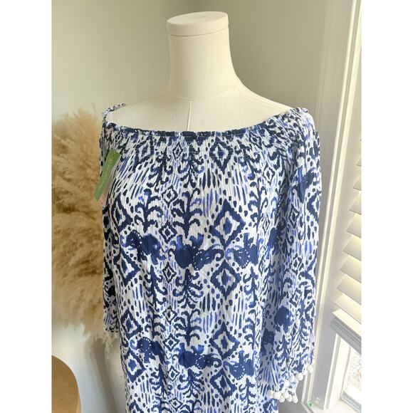 NWT Lilly Pulitzer Nita Off Shoulder Cover Up Dress Womens XXS Blue White - Picture 3 of 8